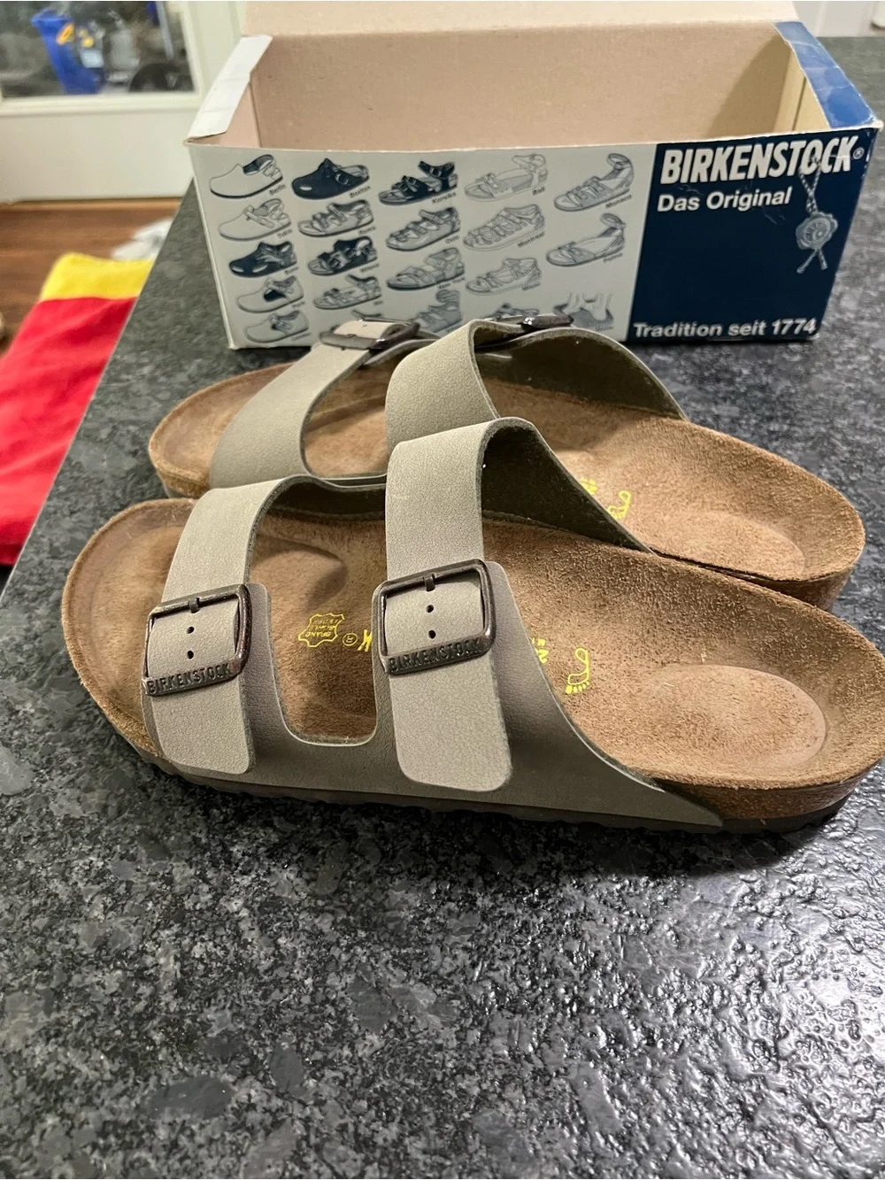Birkenstock Two-Strap Sandals in Taupe Gray